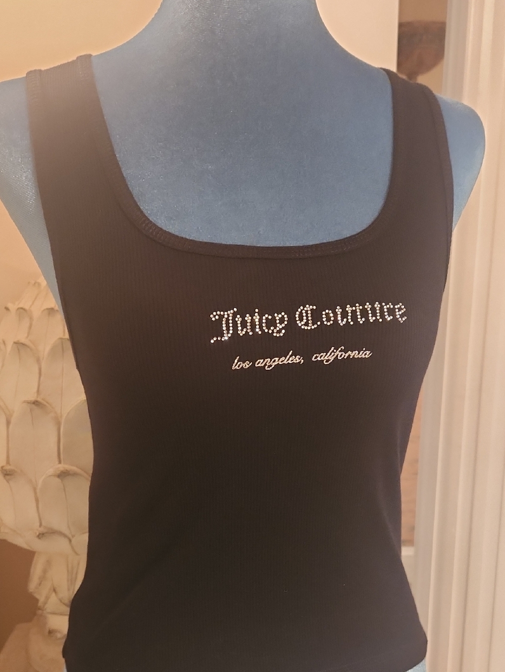 Juicy Couture Black Rhinestone Logo Ribbed Tank Xsmall